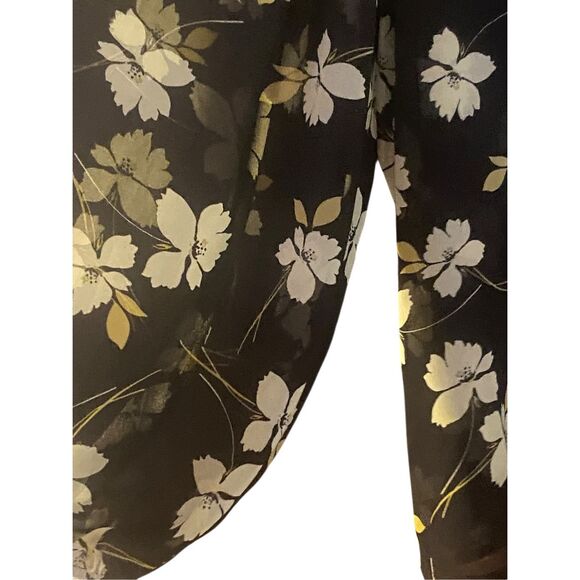 Cabi XL Black Floral Button Front Blouse Women Long Sleeve Collared Top Career - Picture 3 of 5